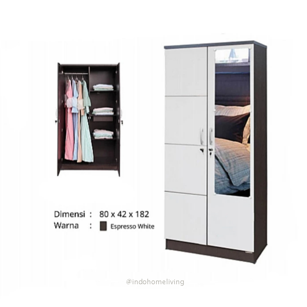 Gambar Lemari pakaian 2 pintu putih garis+kaca